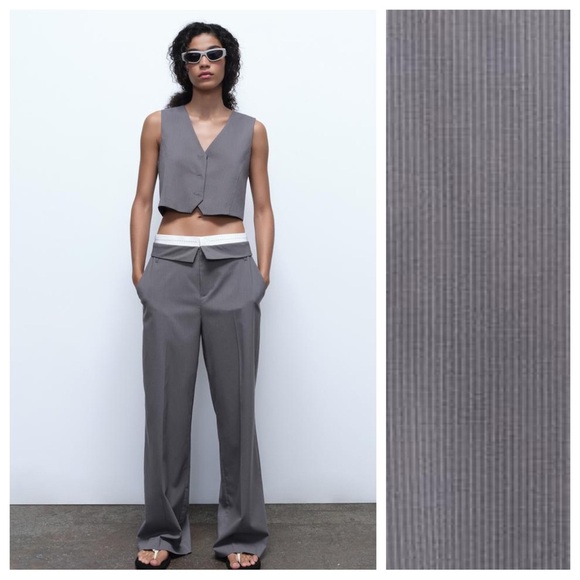 NWT. Zara Light Grey Pin Striped V-neck Waistcoat. Size XS. - Picture 1 of 11